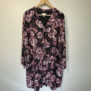 Garnet Hill Dress Women 10 Black Moody Floral Pockets Knee Length Boho Artsy